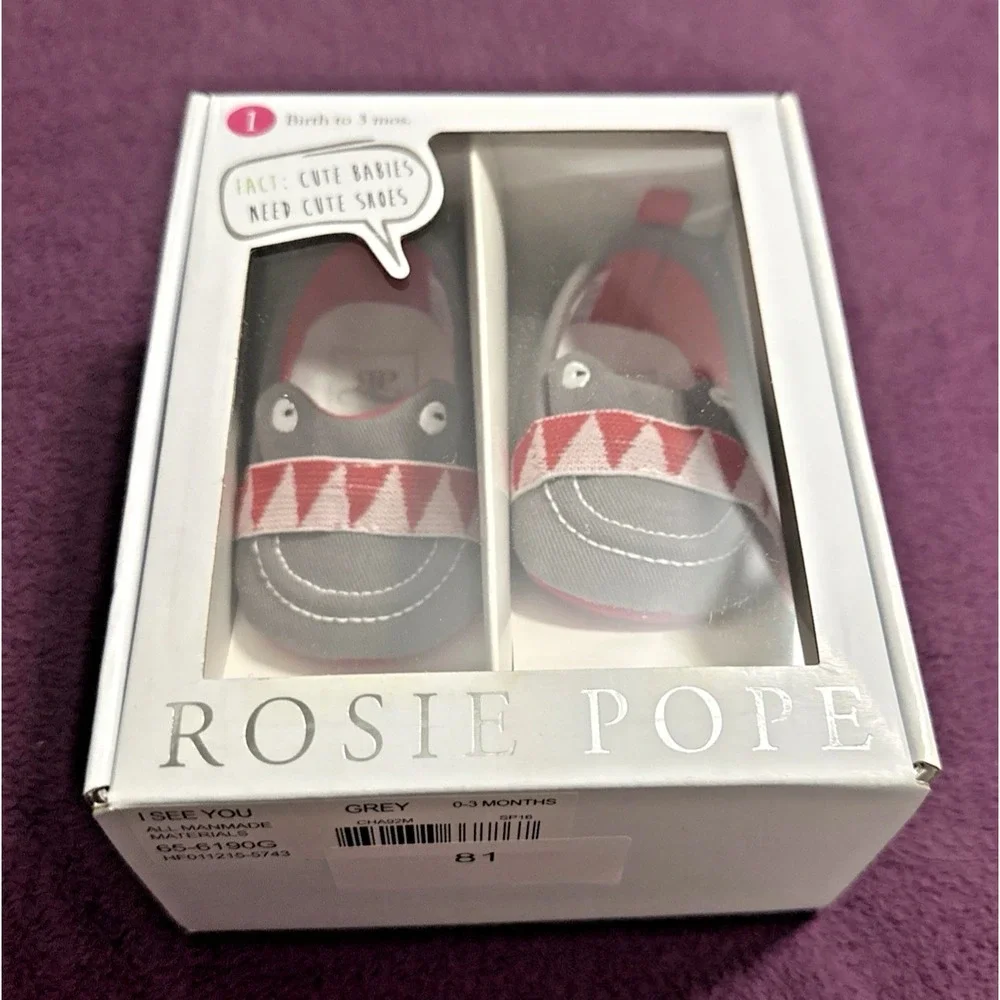 Rosie Pope Infant 3-6 Months I See You Crib Embroidered Shoes Gray Pre-walker‎